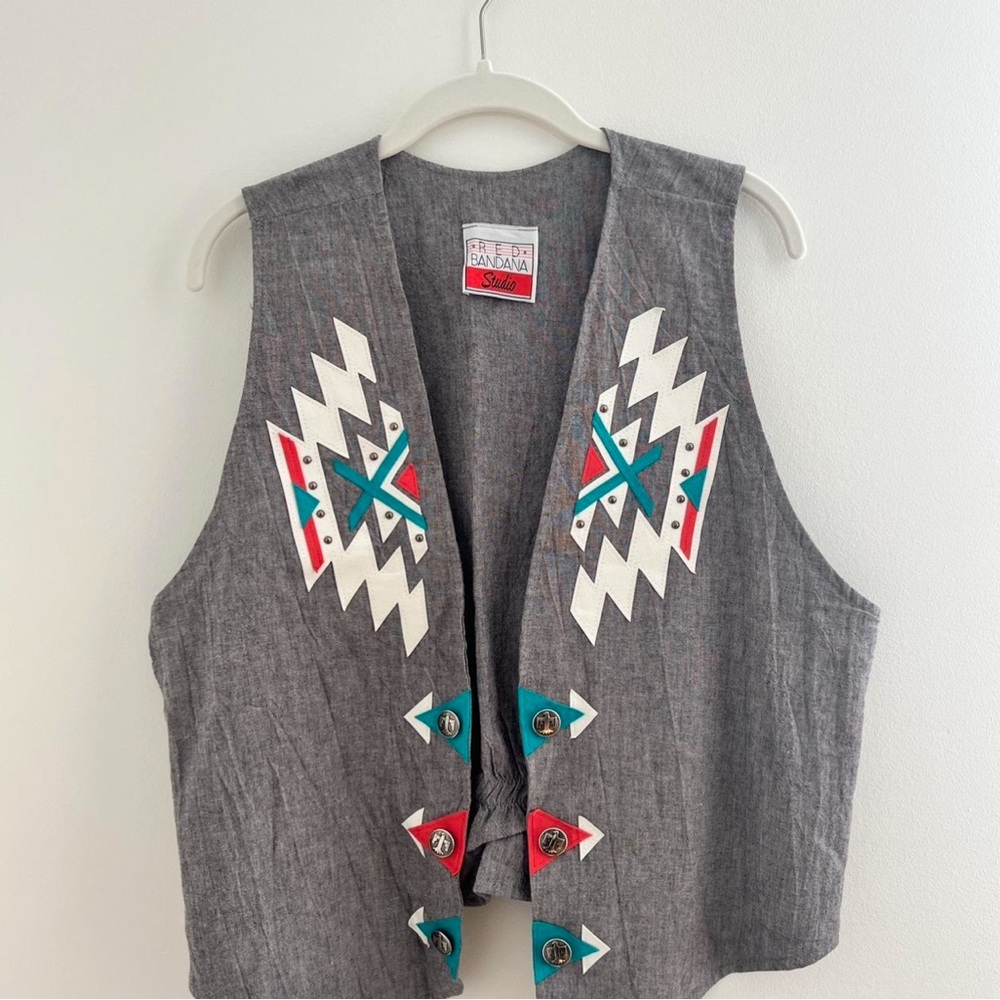 Gray Vest with Geometric Patterns